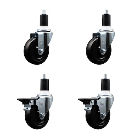 Service Caster 4'' Hard Rubber Wheel Swivel 1-1/2'' Expand Stem Caster Set 2 Brakes, 4PK SCC-EX20S414-HRS-2-PLB-2-112